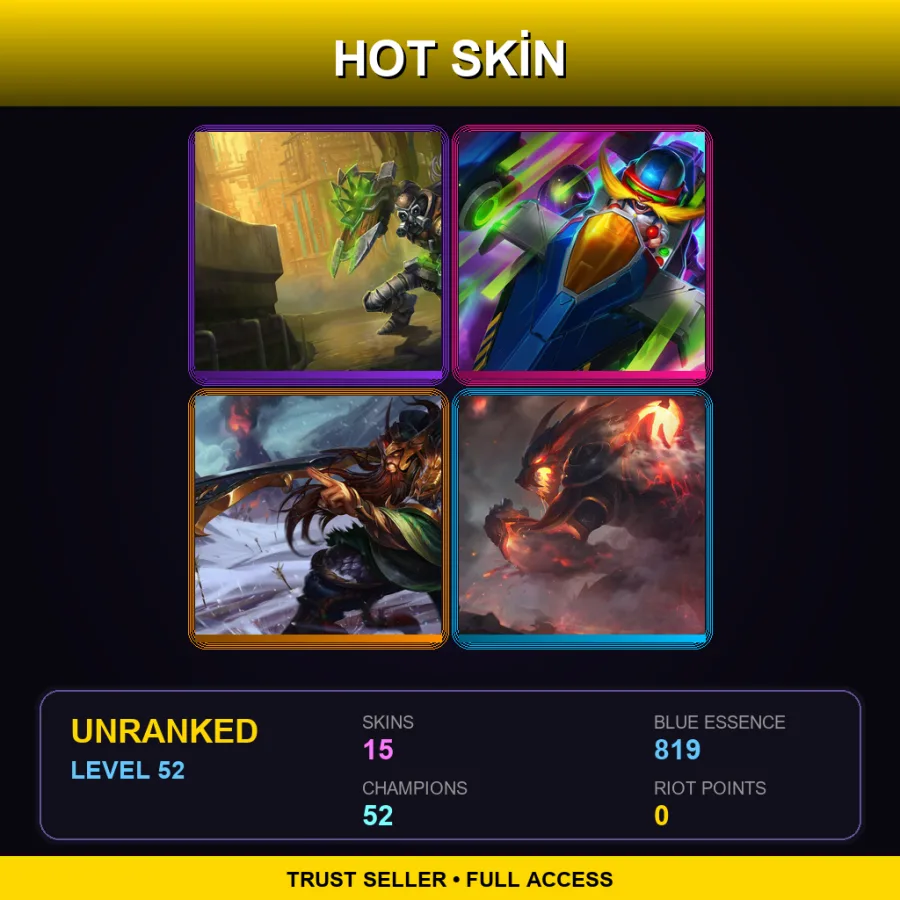 SG | Lv52 | Unranked | 15 Skin | 52 Champ — LoL account
