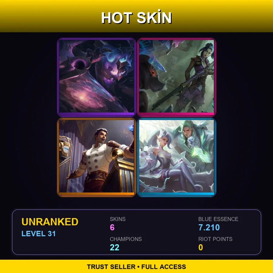 EUW | Lv31 | Unranked | 6 Skin | 22 Champ — LoL account