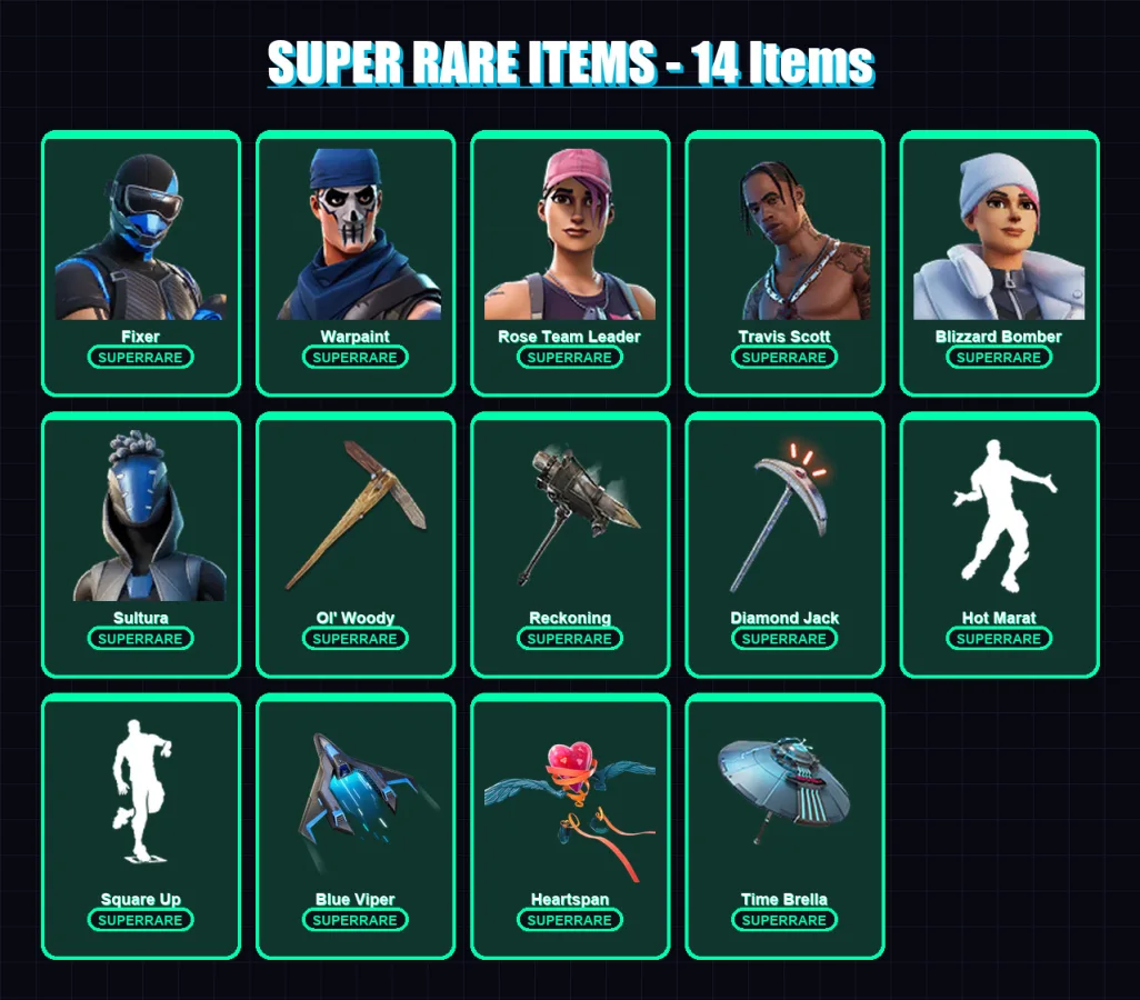 [PS4/PS5/PC] | Fixer | Warpaint | Rose Team Leader | Travis Scott | Blizzard Bomber | 137 skin | 134 pickaxe | 149 emote | 136 glider | Lv1935