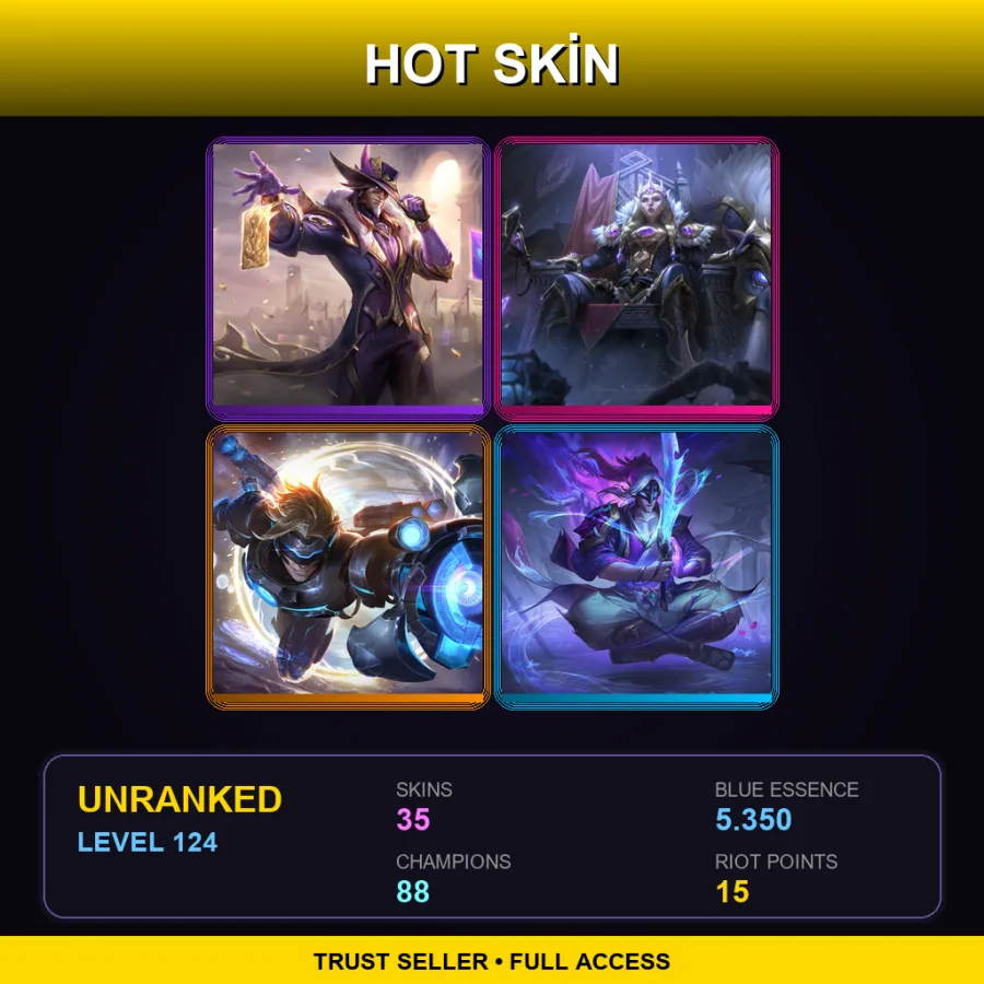 LAN | Lv124 | Unranked | 35 Skin | 88 Champ — Unranked / Smurf League of Legends