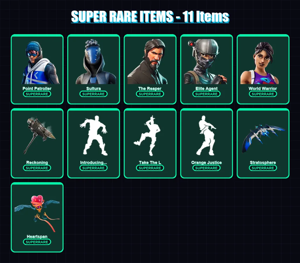 [PS4/PS5/PC] | Point Patroller | Sultura | The Reaper | Elite Agent | World Warrior | 80 skin | 63 pickaxe | 76 emote | 74 glider | Lv960