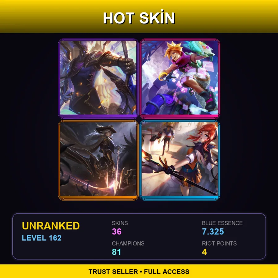 SG | Lv162 | Unranked | 36 Skin | 81 Champ — LoL account