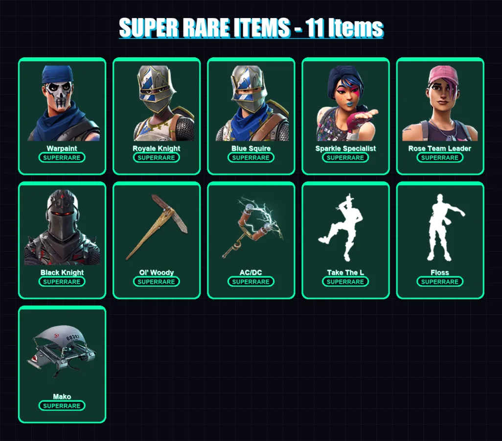 [PC/XBOX] | Warpaint | Royale Knight | Blue Squire | Sparkle Specialist | Rose Team Leader | 37 skin | 41 pickaxe | 42 emote | 45 glider | Lv651