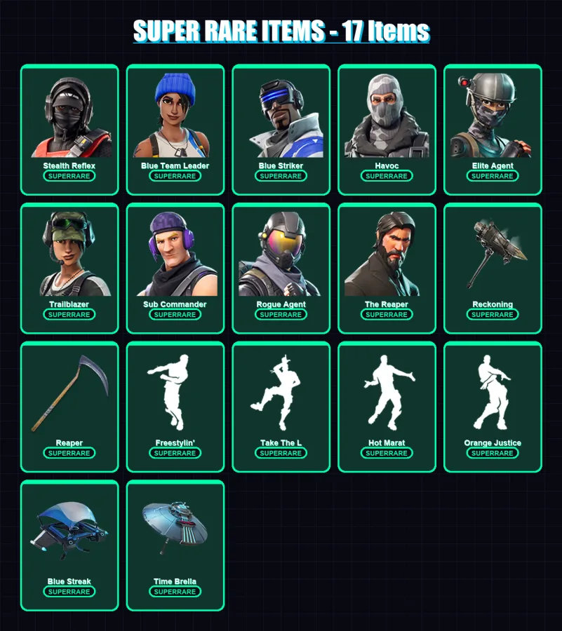 [PC/XBOX] | Stealth Reflex | Blue Team Leader | Blue Striker | Havoc | Elite Agent | 79 skin | 63 pickaxe | 49 emote | 53 glider | Lv595