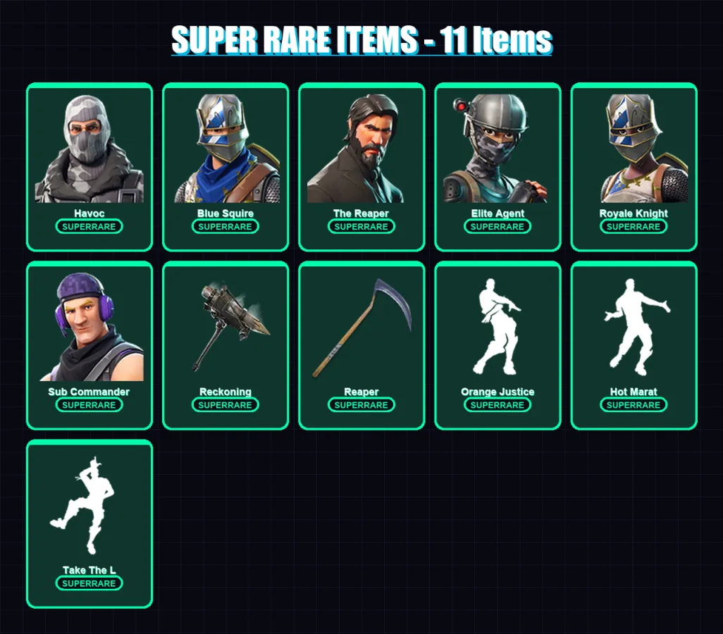[PS4/PS5/XBOX/PC] | Havoc | Blue Squire | The Reaper | Elite Agent | Royale Knight | 64 skin | 68 pickaxe | 61 emote | 68 glider | Lv1074