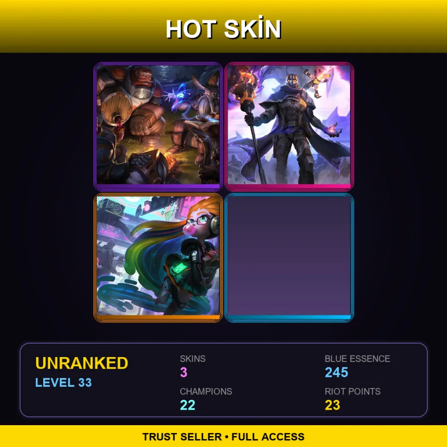 NA | Lv33 | Unranked | 3 Skin | 22 Champ