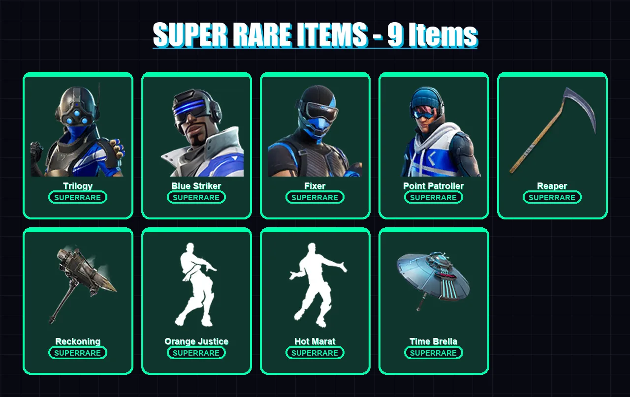 [PS4/PS5/XBOX/PC] | Trilogy | Blue Striker | Fixer | Point Patroller | Calamity | 96 skin | 89 pickaxe | 80 emote | 83 glider | Lv1310