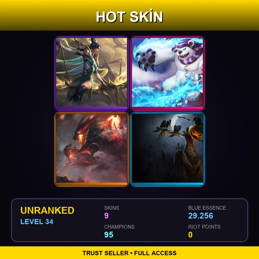 VN | Lv34 | Unranked | 9 Skin | 95 Champ — LoL account