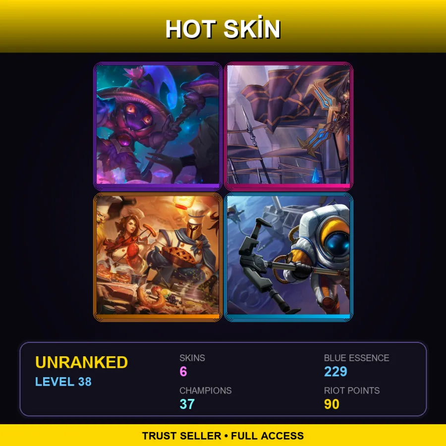LAS | Lv38 | Unranked | 6 Skin | 37 Champ — LoL account