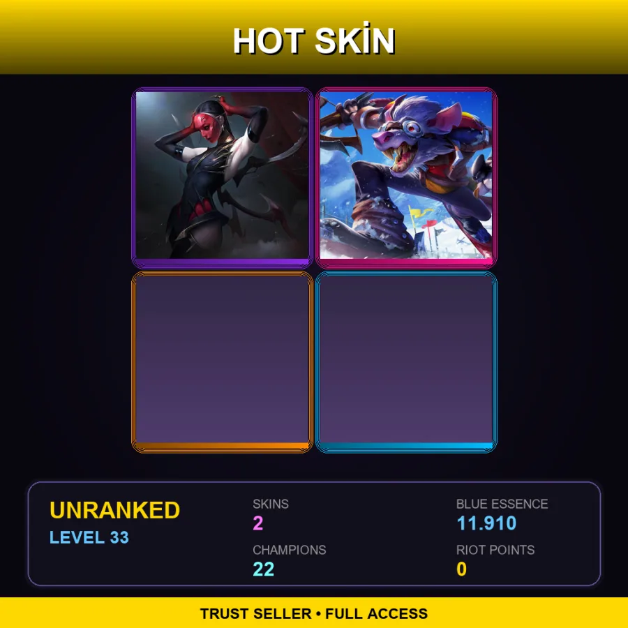 TR | Lv33 | Unranked | 2 Skin | 22 Champ — LoL account