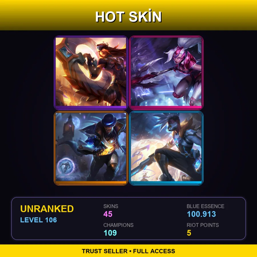 EUW | Lv106 | Unranked | 45 Skin | 109 Champ