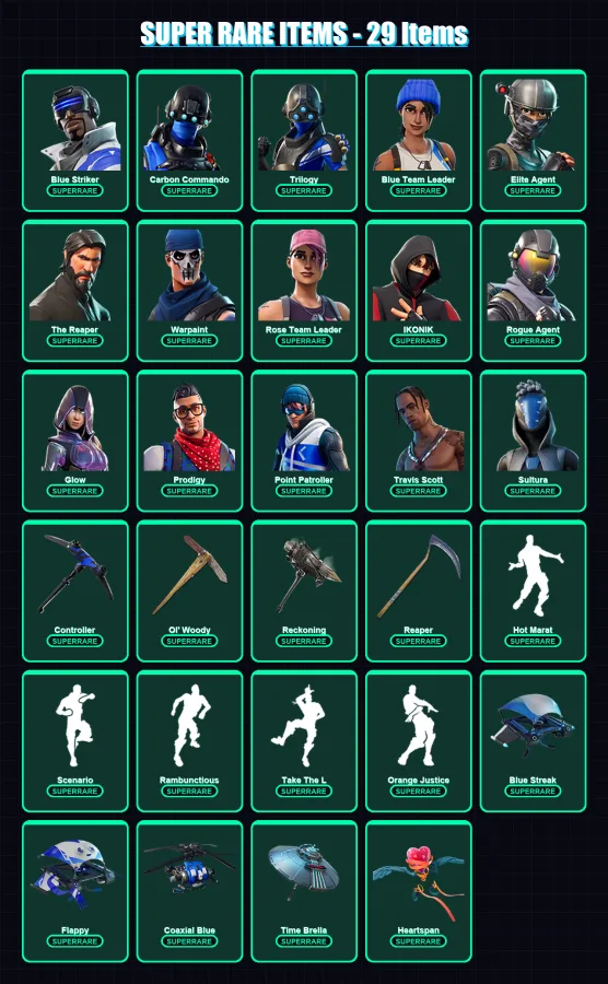 [PC/XBOX/PSN] | Blue Striker | Carbon Commando | Trilogy | Blue Team Leader | Elite Agent | 209 skin | 218 pickaxe | 178 emote | 175 glider | Lv2443