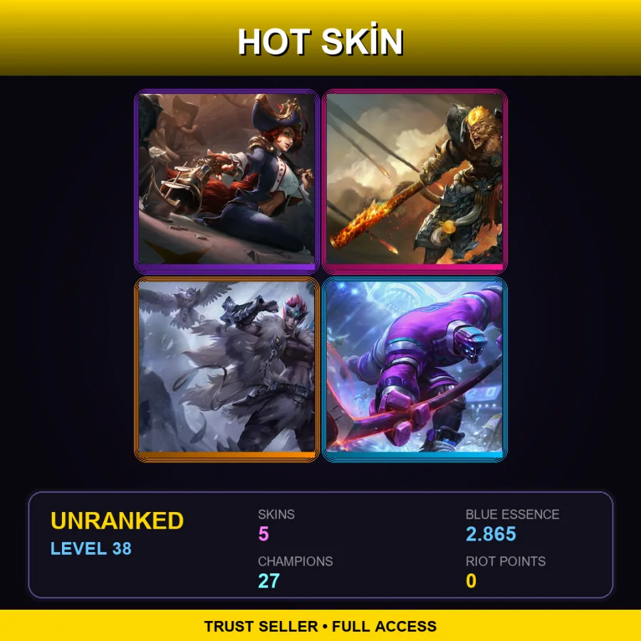 LAN | Lv38 | Unranked | 5 Skin | 27 Champ — LoL account