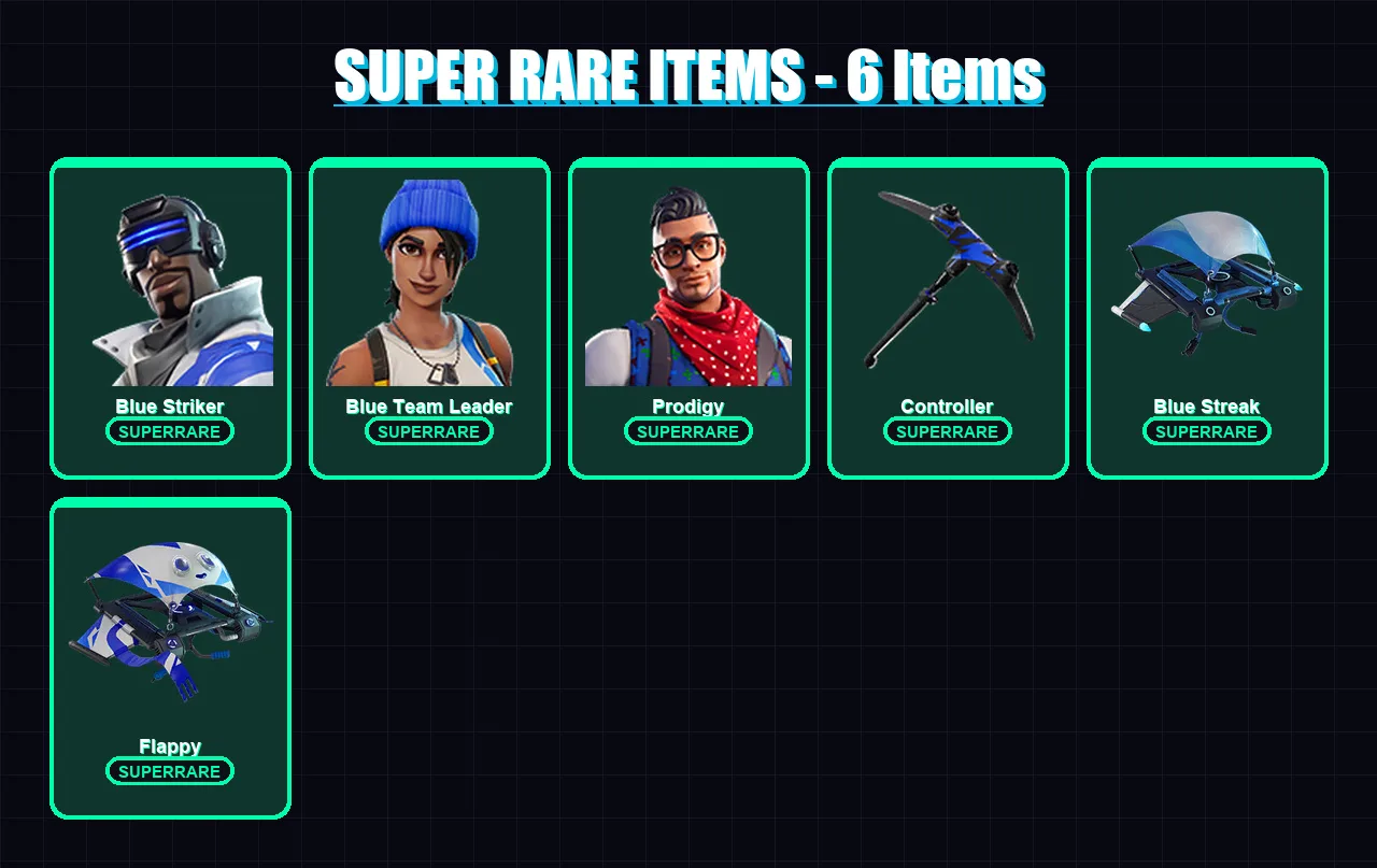 [PC/XBOX] | Blue Striker | Blue Team Leader | Prodigy | The Ageless | Sentinel | 29 skin | 33 pickaxe | 37 emote | 38 glider | Lv386