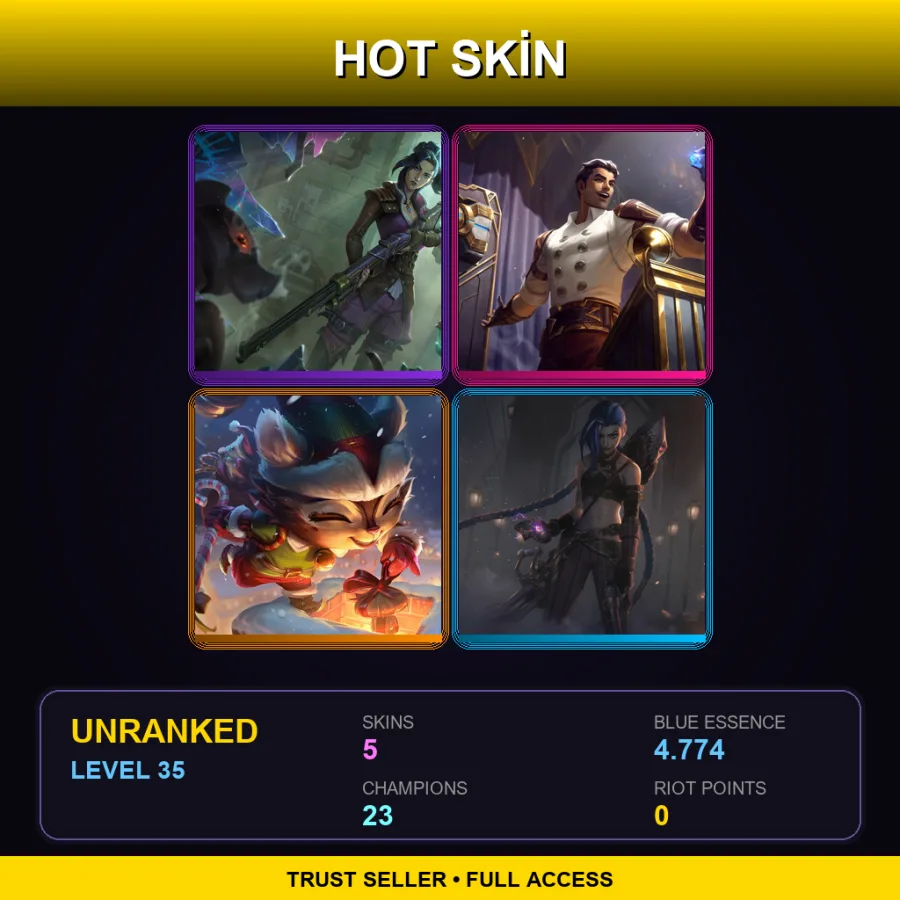 ME | Arcane Enforcer Caitlyn | Arcane Inventor Jayce | Happy Elf Teemo | Arcane Enemy Jinx | 5 Skin | 23 Champ | Lv35