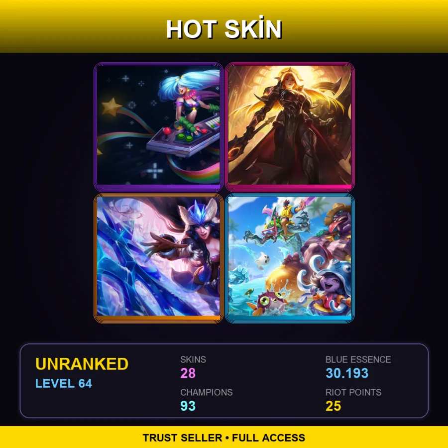 SG | Lv64 | Unranked | 28 Skin | 93 Champ — LoL account