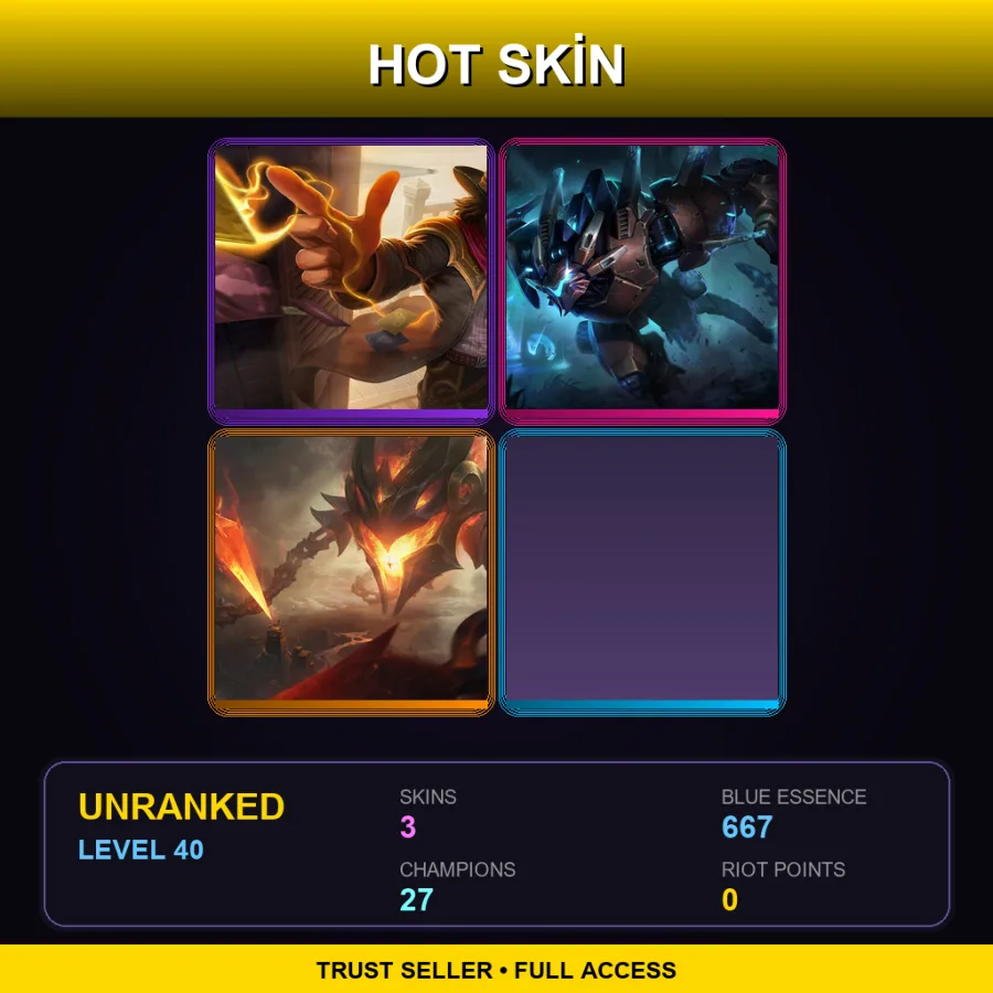LAN | Lv40 | Unranked | 3 Skin | 27 Champ — LoL account