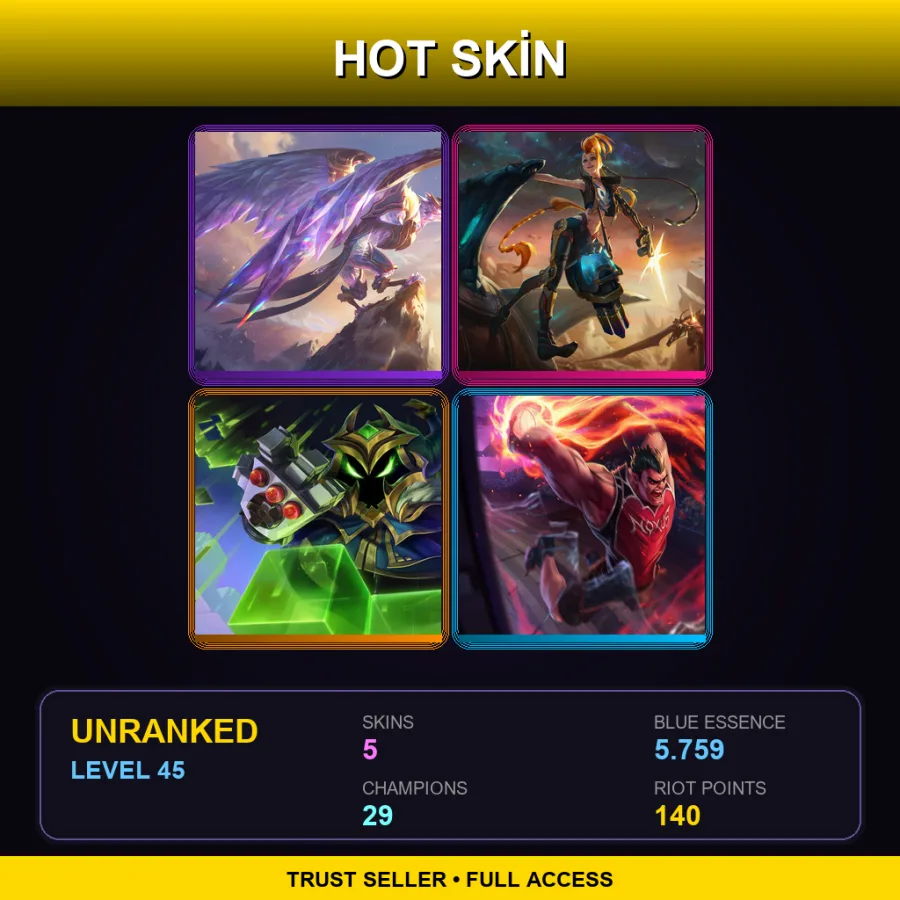 EUNE | Lv45 | Unranked | 5 Skin | 29 Champ — LoL account