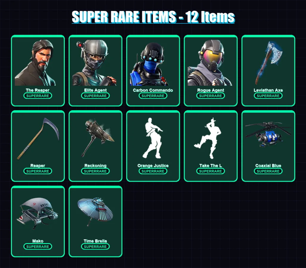 [PC/XBOX] | The Reaper | Elite Agent | Carbon Commando | Rogue Agent | Rox | 170 skin | 145 pickaxe | 153 emote | 140 glider | Lv2422