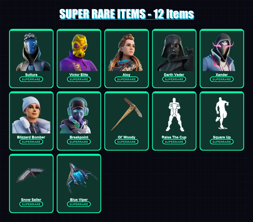 [PS4/PS5/XBOX/PC] | Sultura | Victor Elite | Aloy | Darth Vader | Xander | 229 skin | 216 pickaxe | 119 emote | 141 glider | Lv2275