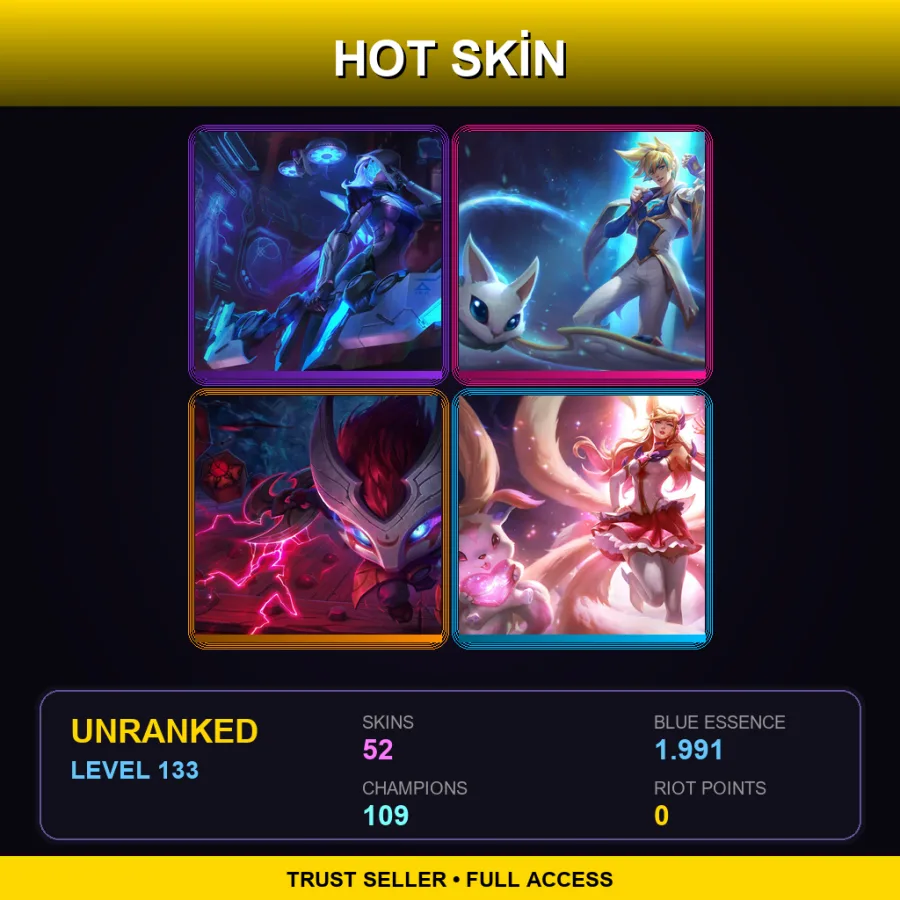 SG | Lv133 | Unranked | 52 Skin | 109 Champ — LoL account