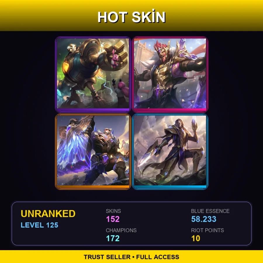 EUW | Lv125 | Unranked | 152 Skin | 172 Champ — LoL account