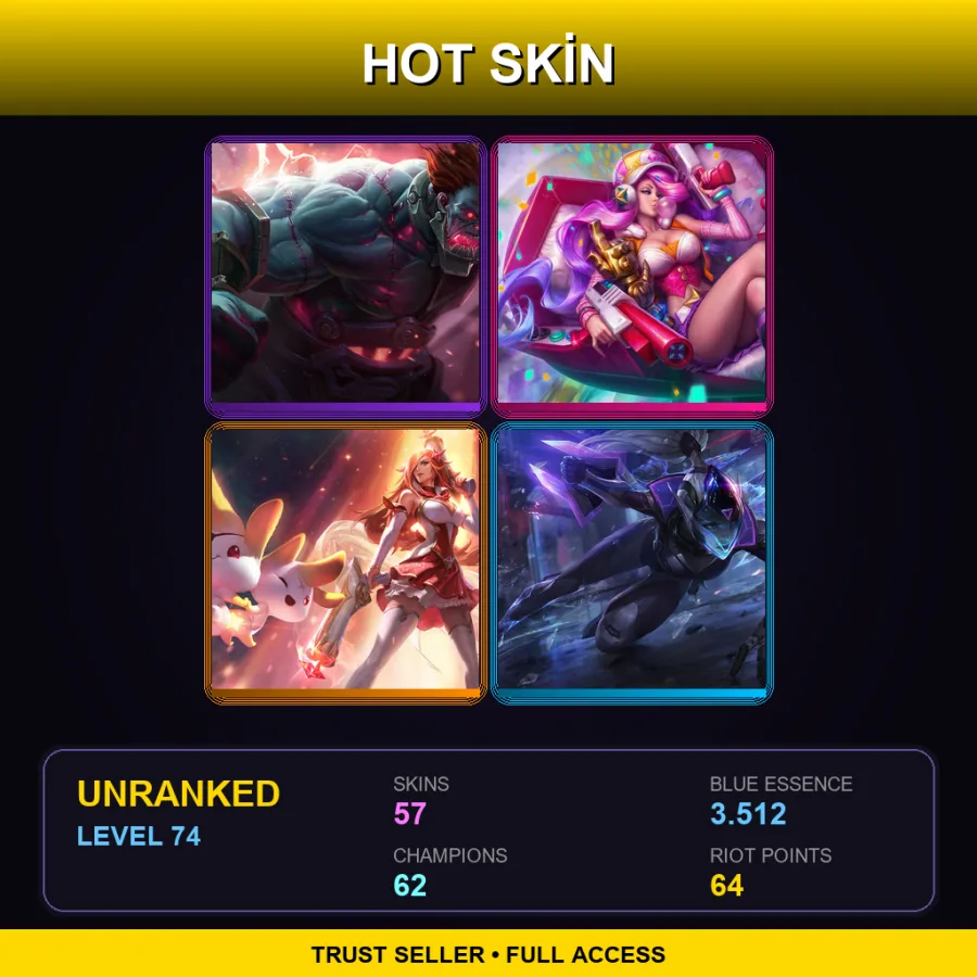 LAN | Lv74 | Unranked | 57 Skin | 62 Champ — LoL account