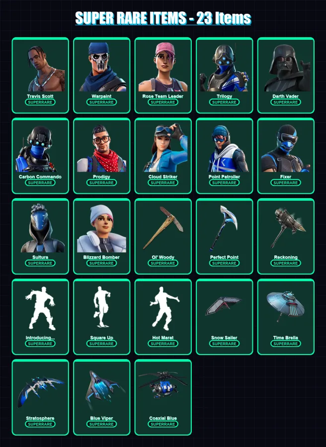 [PS4/PS5/XBOX/PC] | Travis Scott | Warpaint | Rose Team Leader | Trilogy | Darth Vader | 212 skin | 202 pickaxe | 184 emote | 173 glider | Lv2662