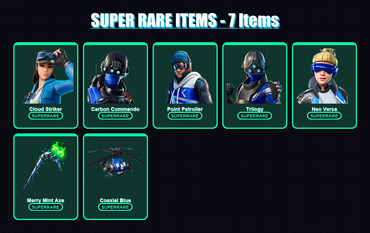 [PC] | Cloud Striker | Carbon Commando | Point Patroller | Trilogy | Neo Versa | 65 skin | 65 pickaxe | 67 emote | 65 glider | Lv929
