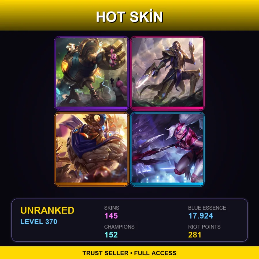EUNE | Lv370 | Unranked | 145 Skin | 152 Champ — LoL account