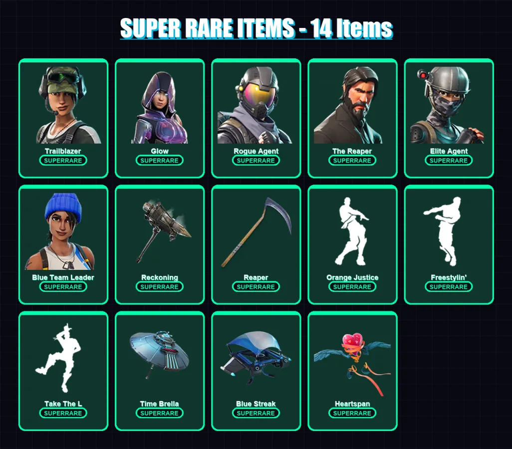 [PC/PSN] | Trailblazer | Glow | Rogue Agent | The Reaper | Elite Agent | 44 skin | 28 pickaxe | 42 emote | 33 glider | Lv495