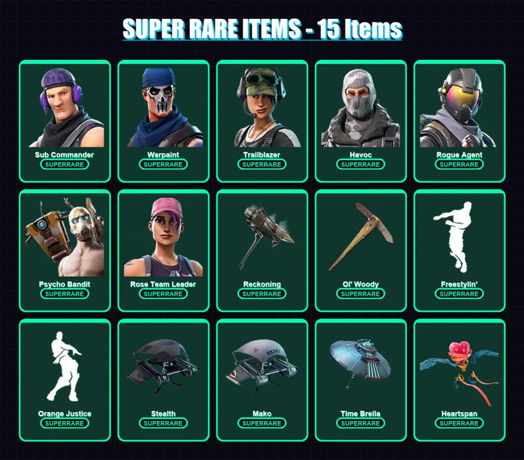 [PC/PSN] | Sub Commander | Warpaint | Trailblazer | Havoc | Rogue Agent | 82 skin | 84 pickaxe | 77 emote | 60 glider | Lv877