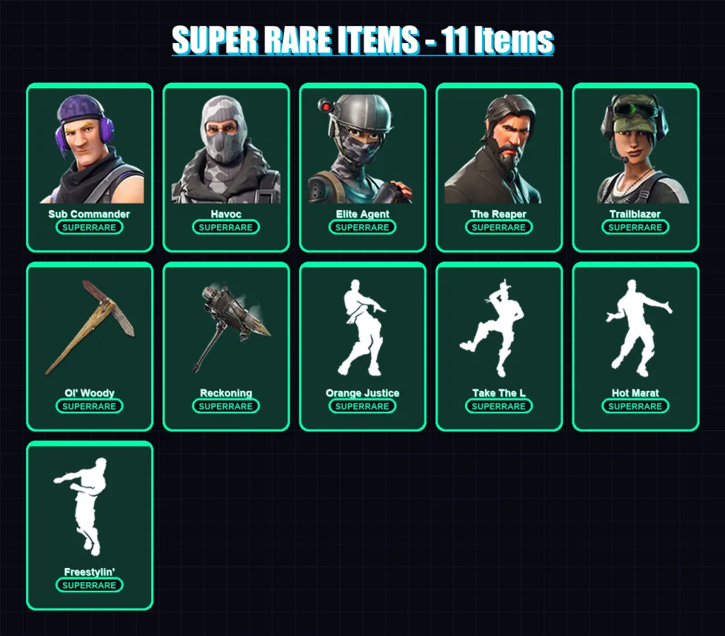 [PC/XBOX/PSN] | Sub Commander | Havoc | Elite Agent | The Reaper | Trailblazer | 272 skin | 286 pickaxe | 230 emote | 215 glider | Lv3873