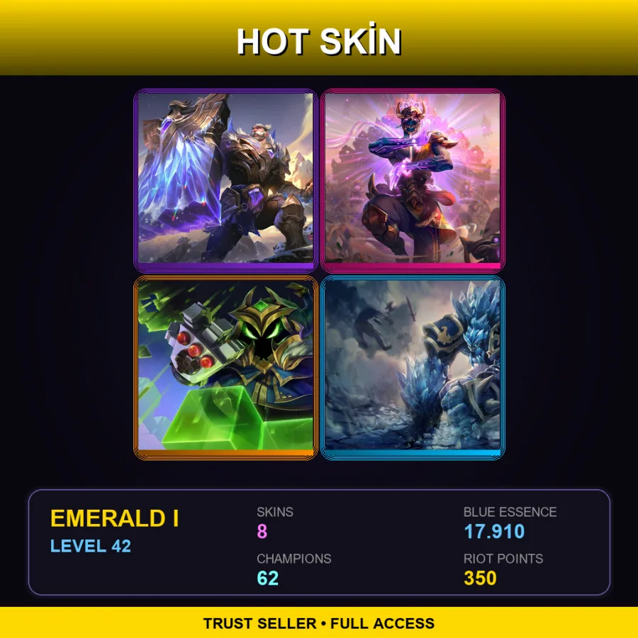 EUNE | Victorious Braum | Three Honors Malzahar | Final Boss Veigar | Glacial Malphite | 8 Skin | 62 Champ | Emerald I | Lv42