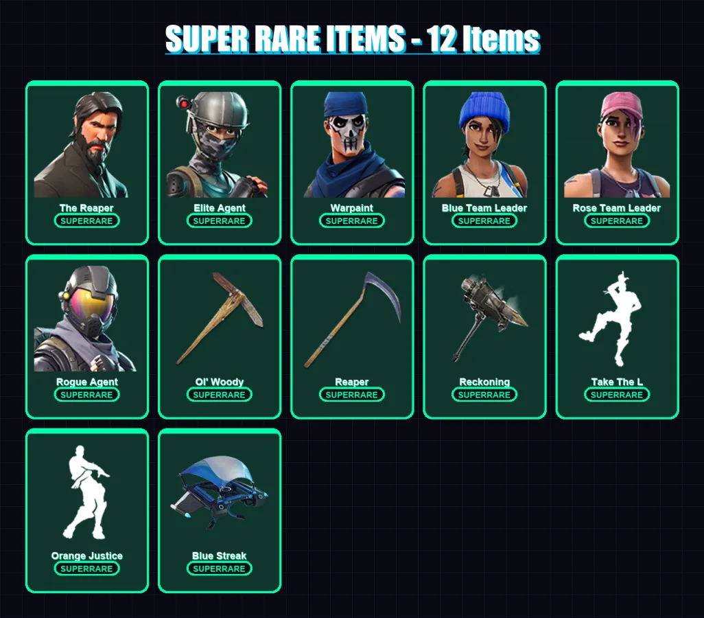 [PC/XBOX/PSN] | The Reaper | Elite Agent | Warpaint | Blue Team Leader | Rose Team Leader | 54 skin | 51 pickaxe | 40 emote | 43 glider | Lv483