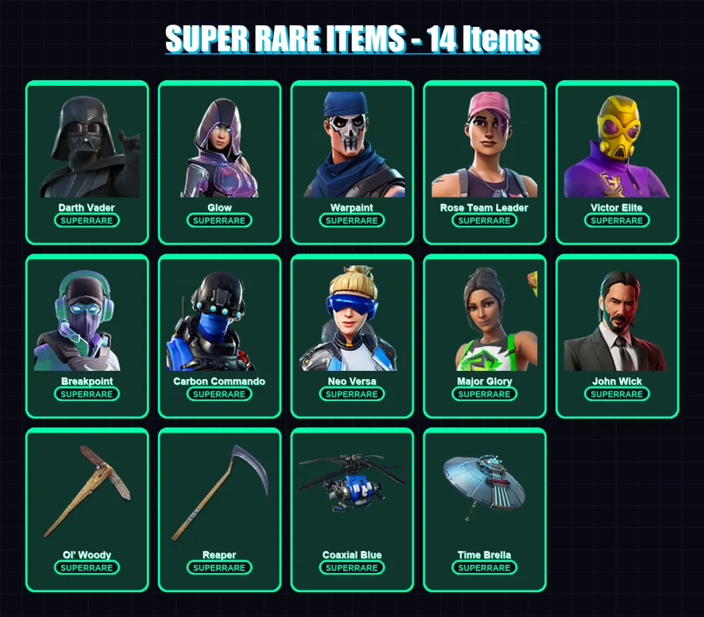 [PC] | Darth Vader | Glow | Warpaint | Rose Team Leader | Victor Elite | 243 skin | 235 pickaxe | 175 emote | 202 glider | Lv2590