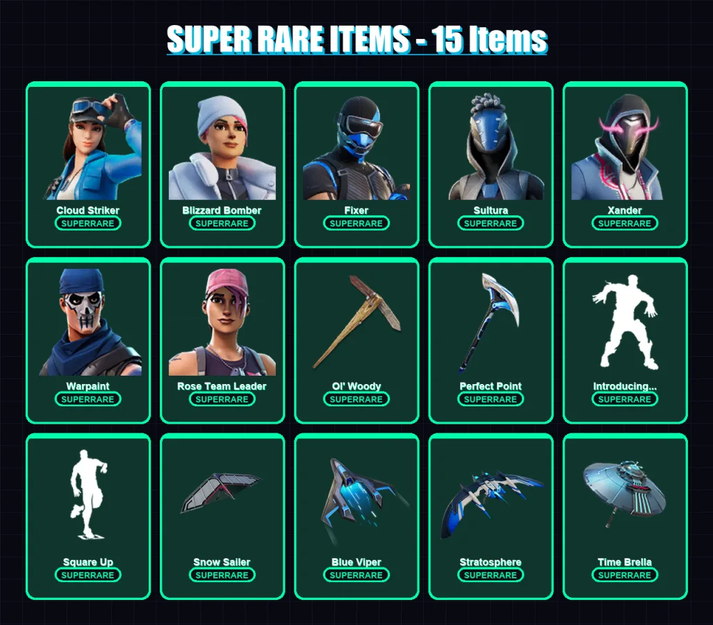 [PC/XBOX] | Cloud Striker | Blizzard Bomber | Fixer | Sultura | Xander | 184 skin | 198 pickaxe | 180 emote | 180 glider | Lv2082