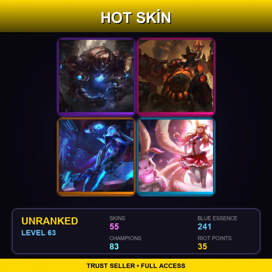 EUW | Hextech Galio | High Noon Urgot | PROJECT: Ashe | Star Guardian Ahri | 55 Skin | 83 Champ | Lv63