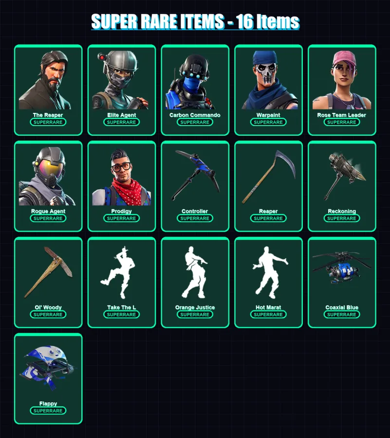 [PC/XBOX] | The Reaper | Elite Agent | Carbon Commando | Warpaint | Rose Team Leader | 60 skin | 49 pickaxe | 57 emote | 48 glider | Lv517