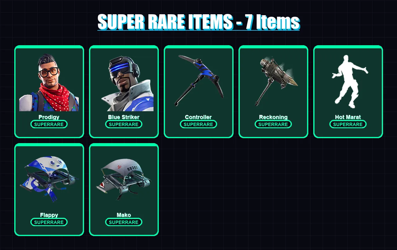 [PS4/PS5/XBOX/PC] | Prodigy | Blue Striker | Ark | Ragnarok | Lynx | 28 skin | 15 pickaxe | 29 emote | 23 glider | Lv326