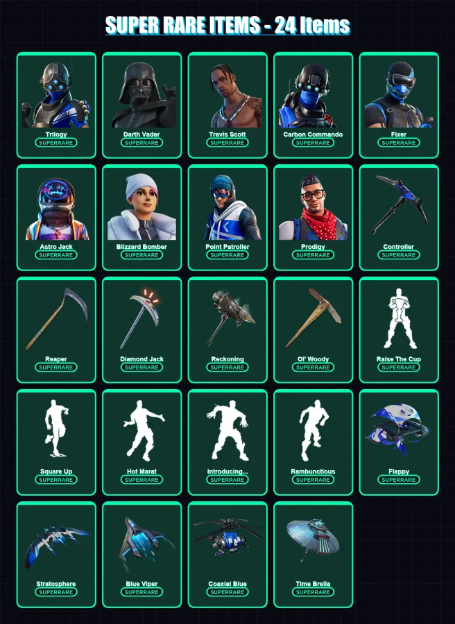 [PC] | Trilogy | Darth Vader | Travis Scott | Carbon Commando | Fixer | 340 skin | 267 pickaxe | 283 emote | 185 glider | Lv2460