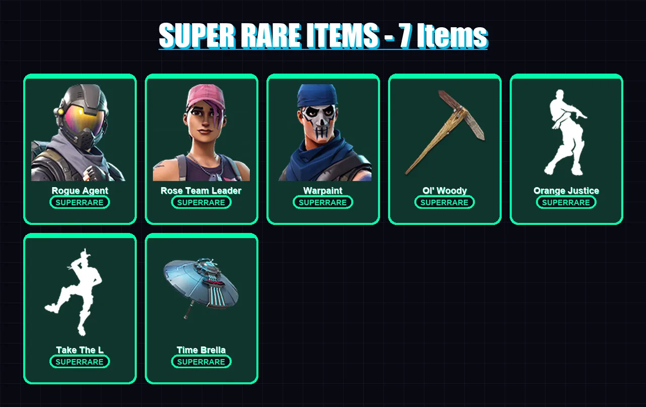 [PS4/PS5/XBOX/PC] | Rogue Agent | Rose Team Leader | Warpaint | Kado Thorne | Optimus Prime | 220 skin | 218 pickaxe | 198 emote | 163 glider | Lv27