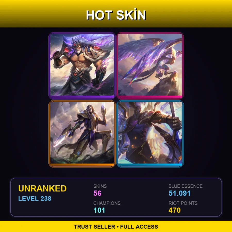 EUNE | Lv238 | Unranked | 56 Skin | 101 Champ — LoL account