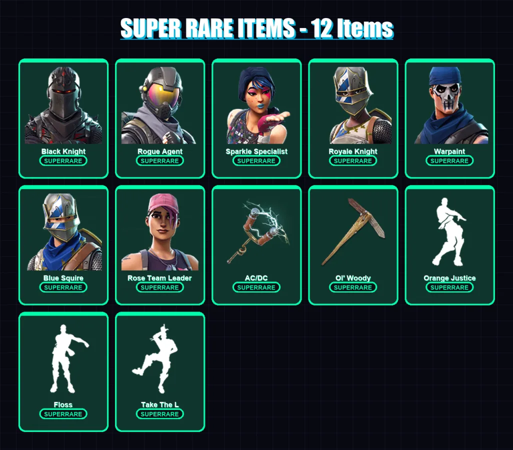 [PS4/PS5/XBOX/PC] | Black Knight | Rogue Agent | Sparkle Specialist | Royale Knight | Warpaint | 37 skin | 46 pickaxe | 49 emote | 35 glider | Lv515