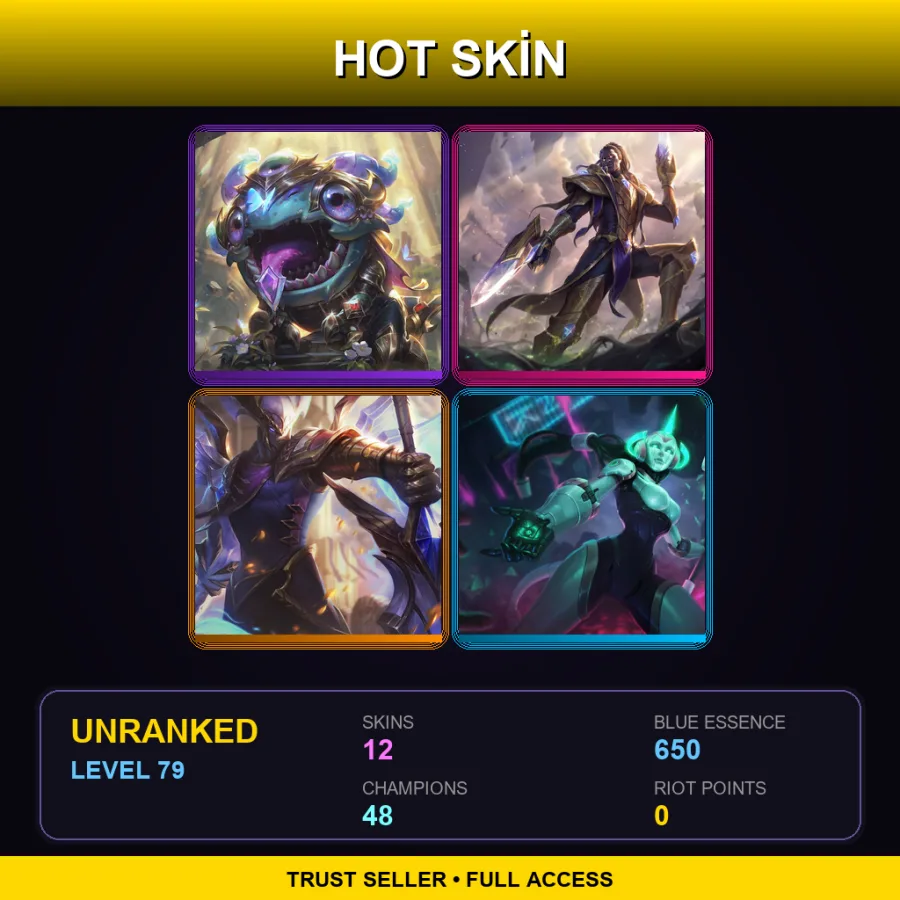 EUW | Lv79 | Unranked | 12 Skin | 48 Champ — LoL account