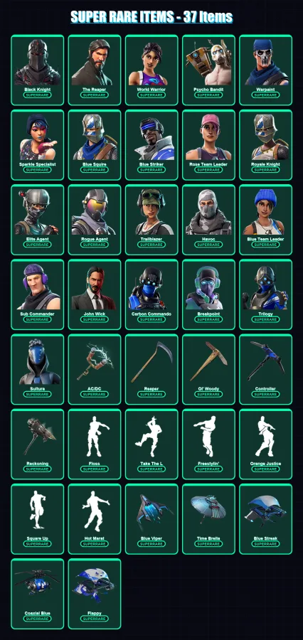 [PS4/PS5/XBOX/PC] | Black Knight | The Reaper | World Warrior | Psycho Bandit | Warpaint | 307 skin | 220 pickaxe | 167 emote | 182 glider | Lv1775