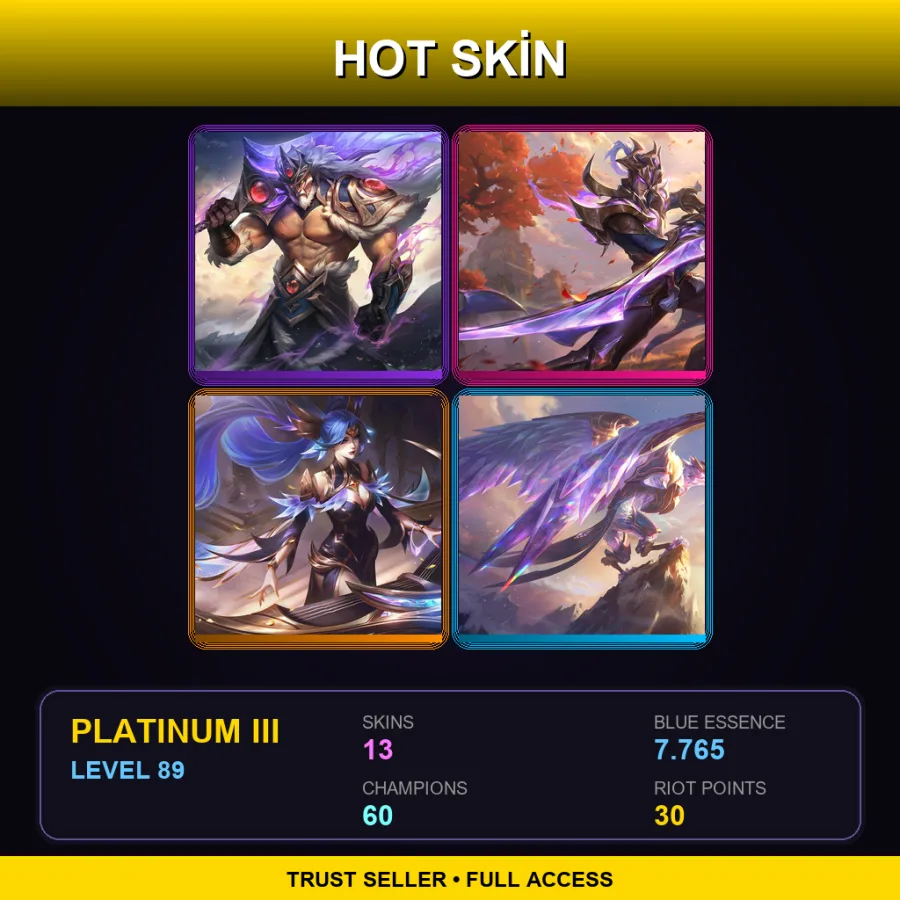 EUW | Lv89 | Platinum III | 13 Skin | 60 Champ