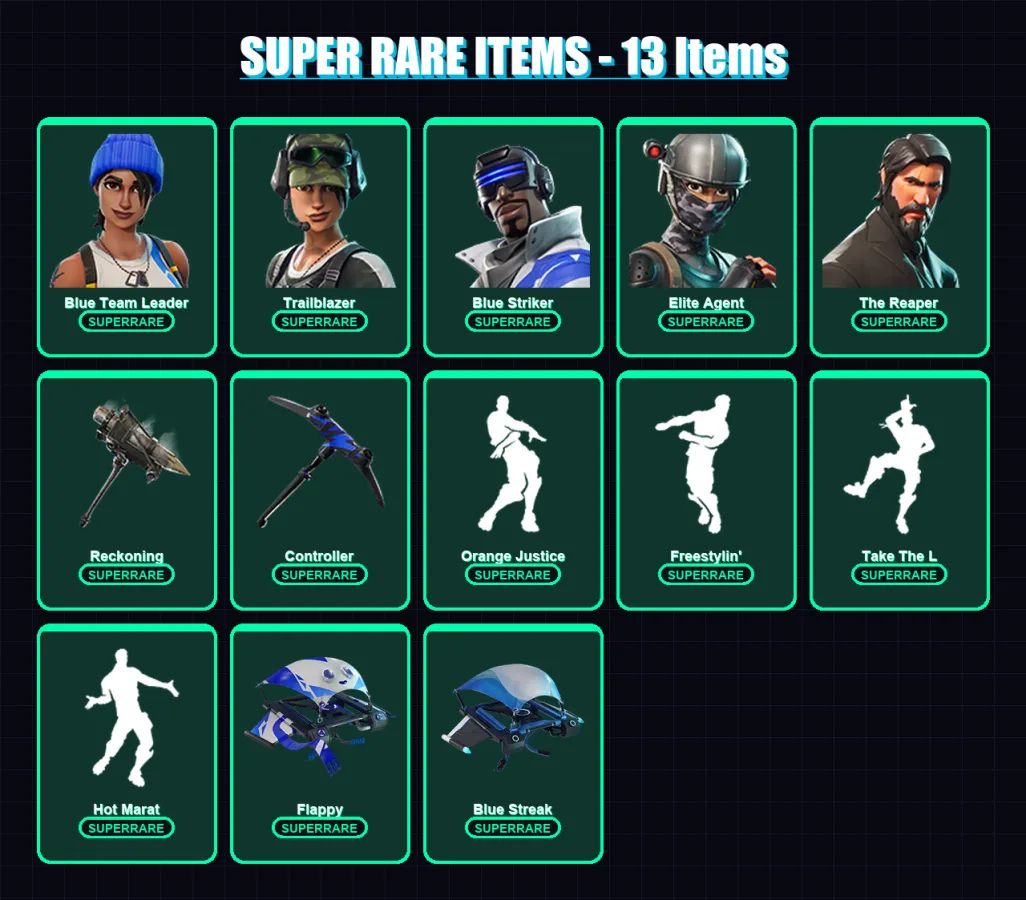 [PC/XBOX/PSN] | Blue Team Leader | Trailblazer | Blue Striker | Elite Agent | The Reaper | 139 skin | 133 pickaxe | 106 emote | 139 glider | Lv1616 — Fortnite account