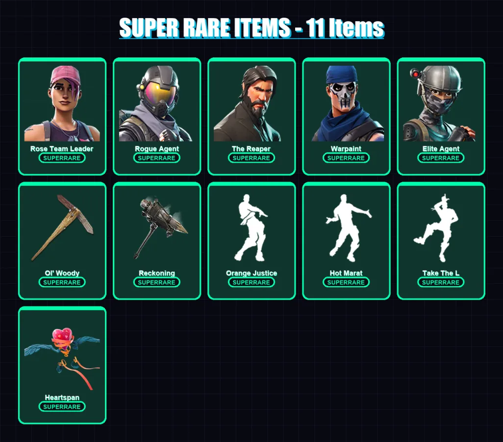 [PS4/PS5/XBOX/PC] | Rose Team Leader | Rogue Agent | The Reaper | Warpaint | Elite Agent | 80 skin | 63 pickaxe | 69 emote | 76 glider | Lv1008