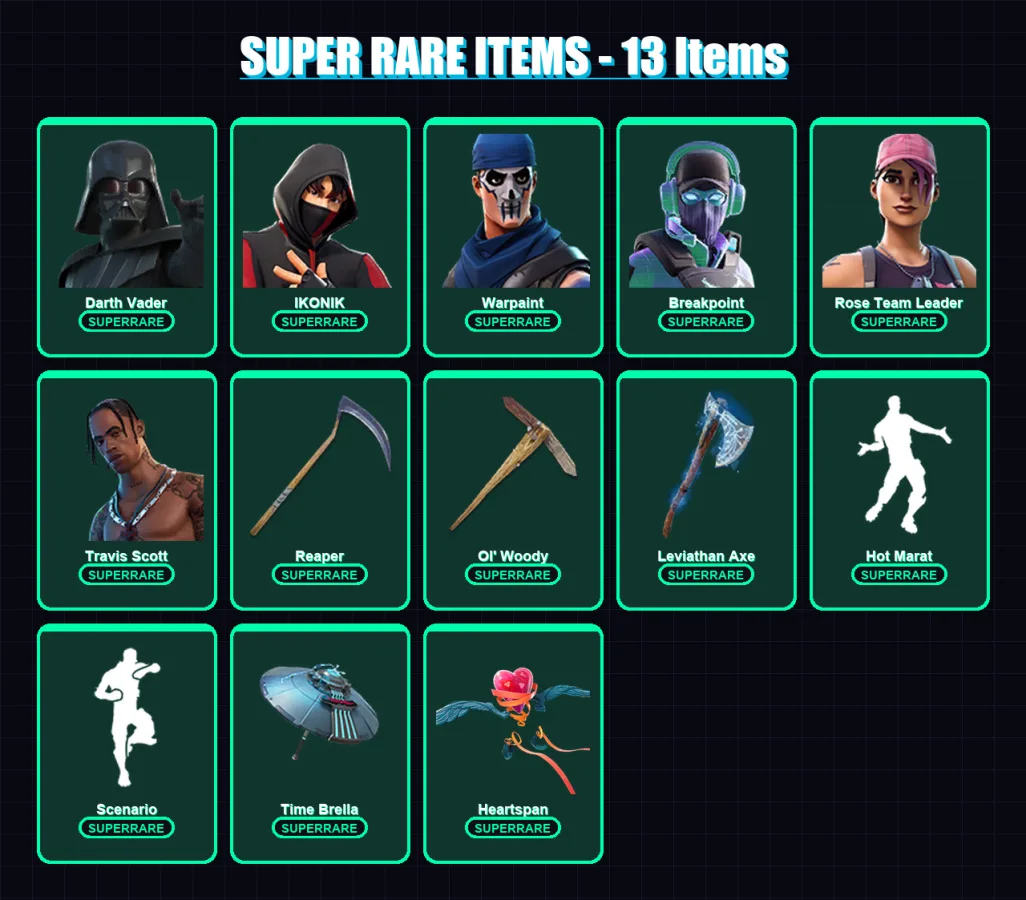 [PC/XBOX/PSN] | Darth Vader | IKONIK | Warpaint | Breakpoint | Rose Team Leader | 228 skin | 277 pickaxe | 217 emote | 242 glider | Lv3400